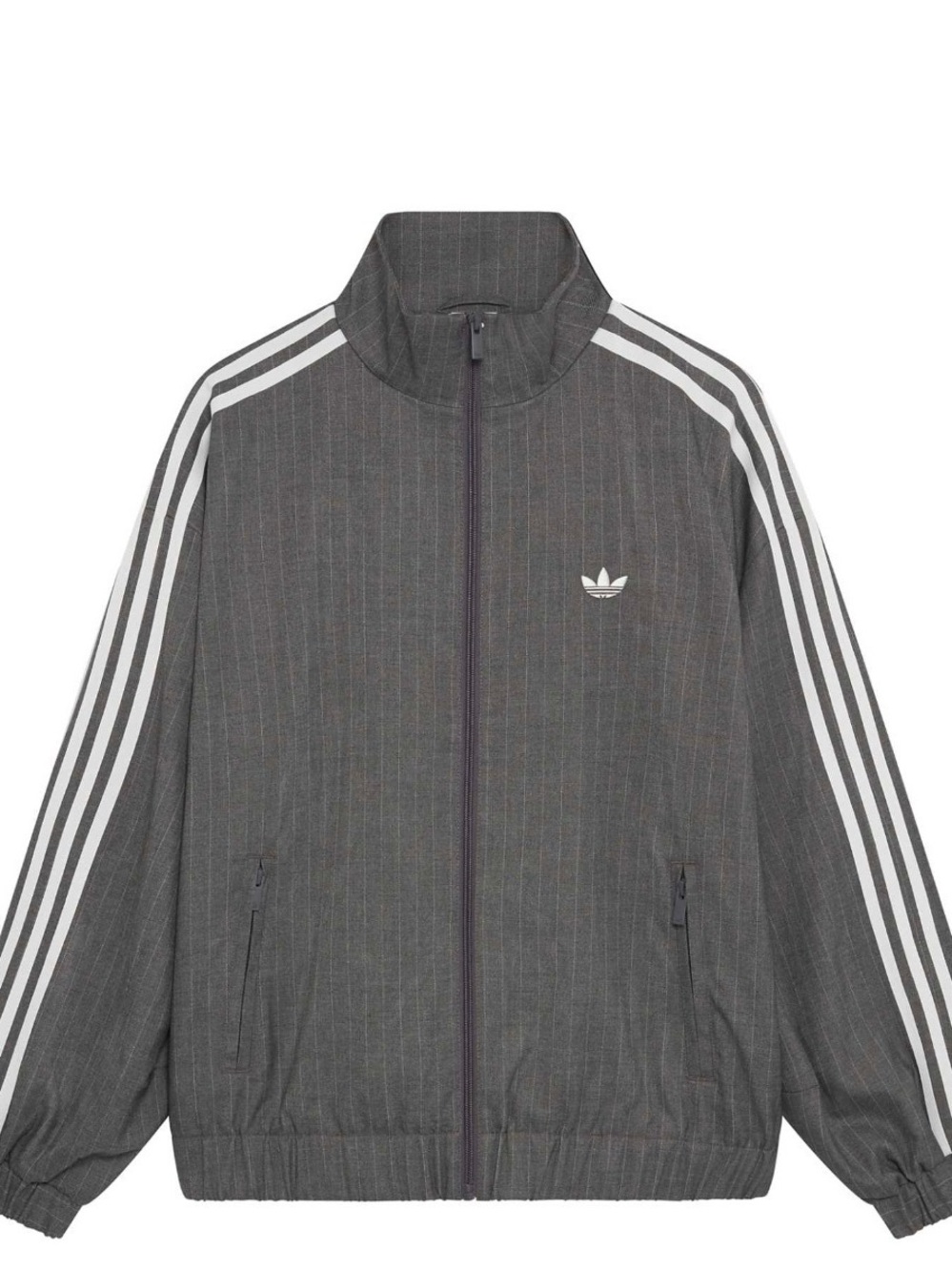 adidas ASOS Women’s Gray White Pinstripe Woven Track Jacket Full Zip Long Sleeve